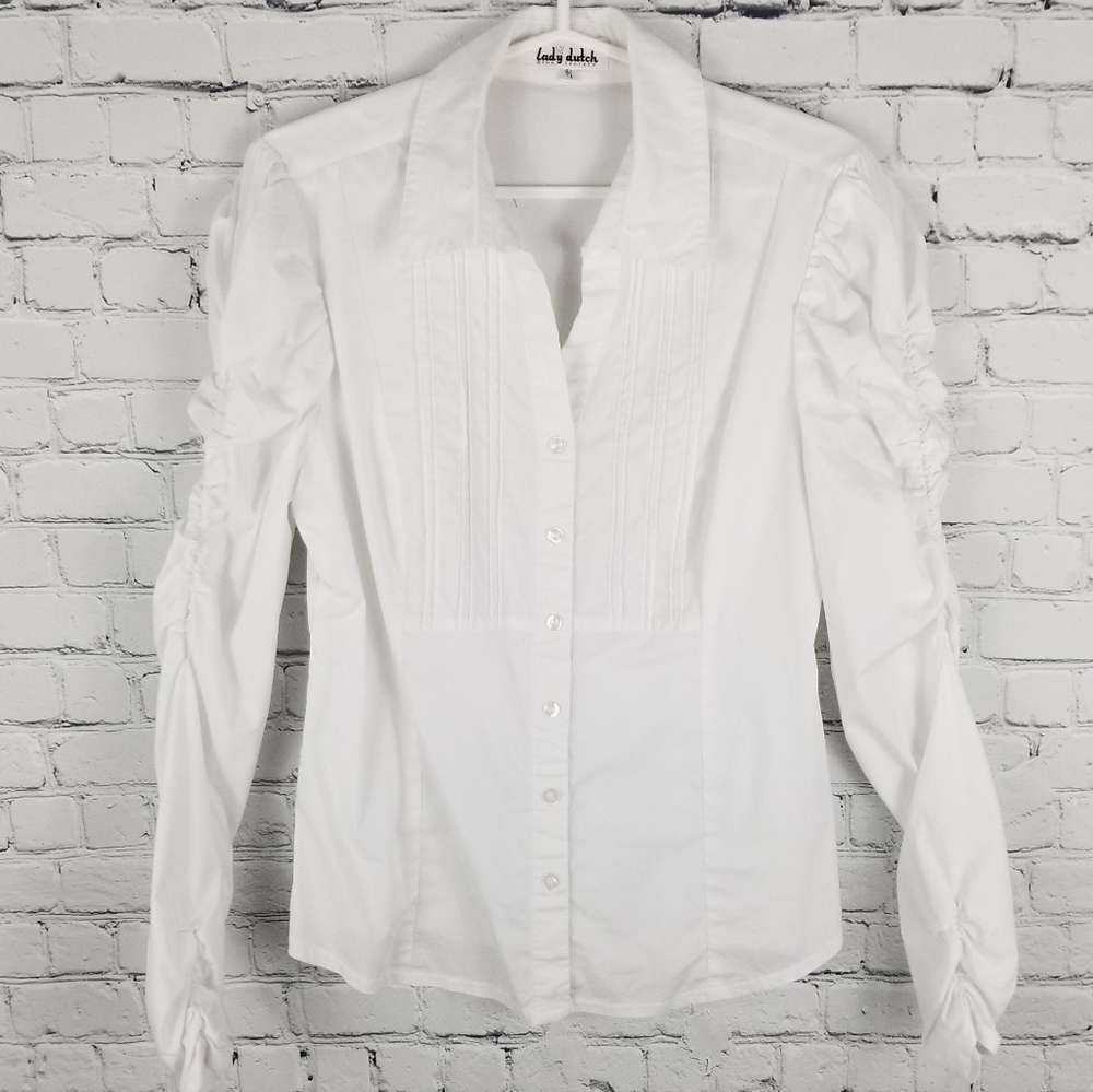 LADY DUTCH | ruched arms collared button up shirt